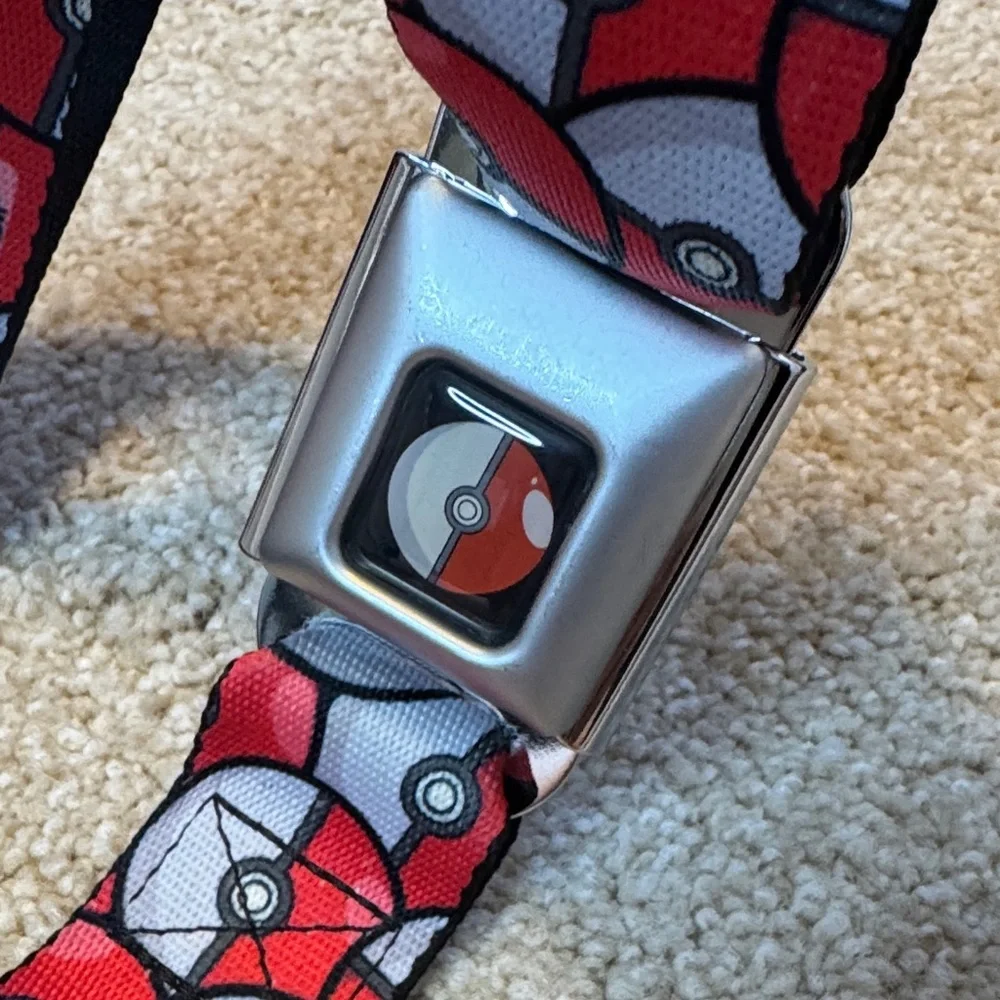Poké Ball Pattern Adjustable Belt with Metal Buckle - Red & White